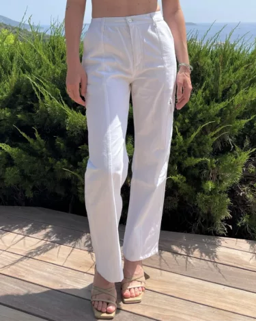 Pantalon cargo blanc upcyclé - femme