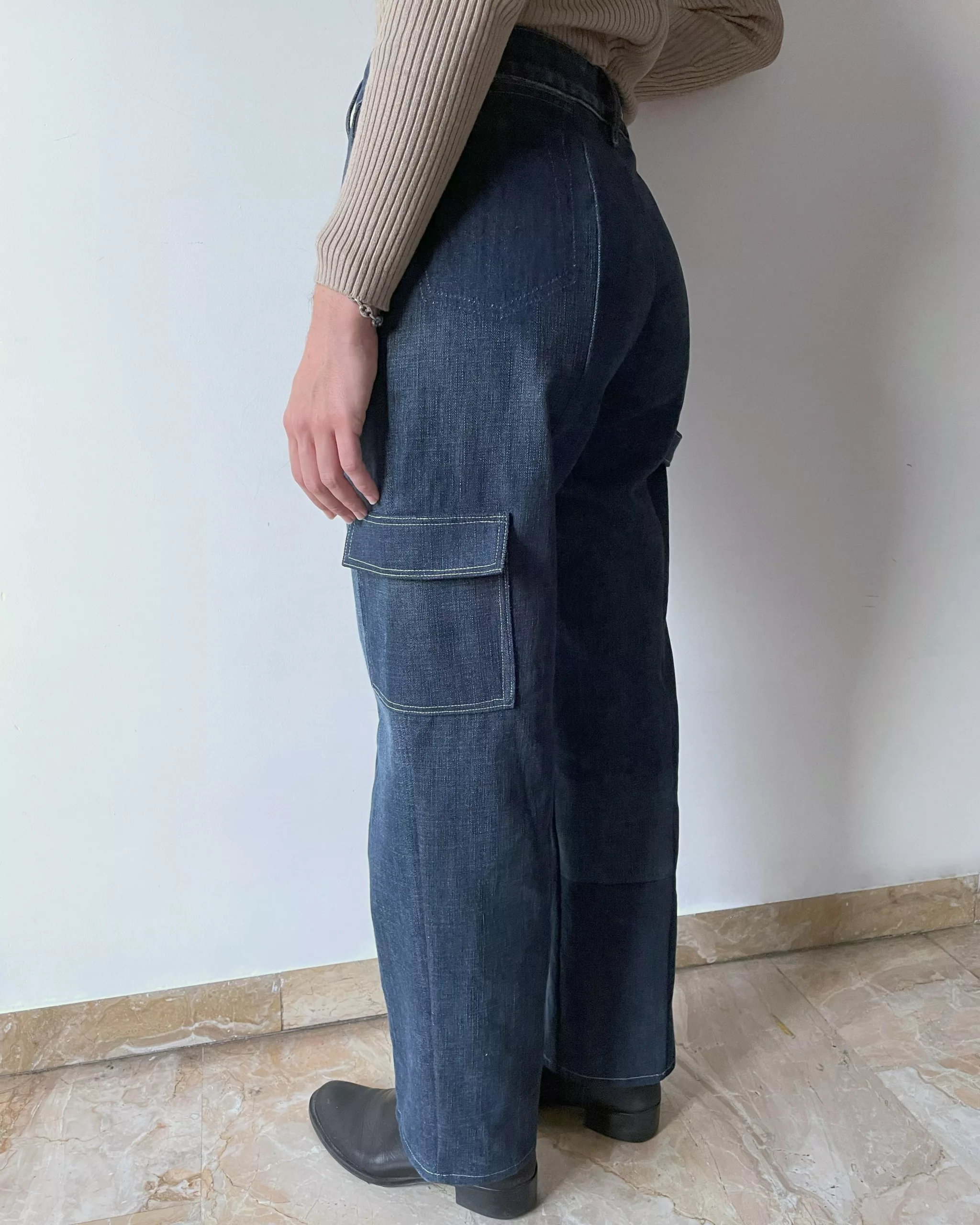 Pantalon cargo jean foncé ~ femme