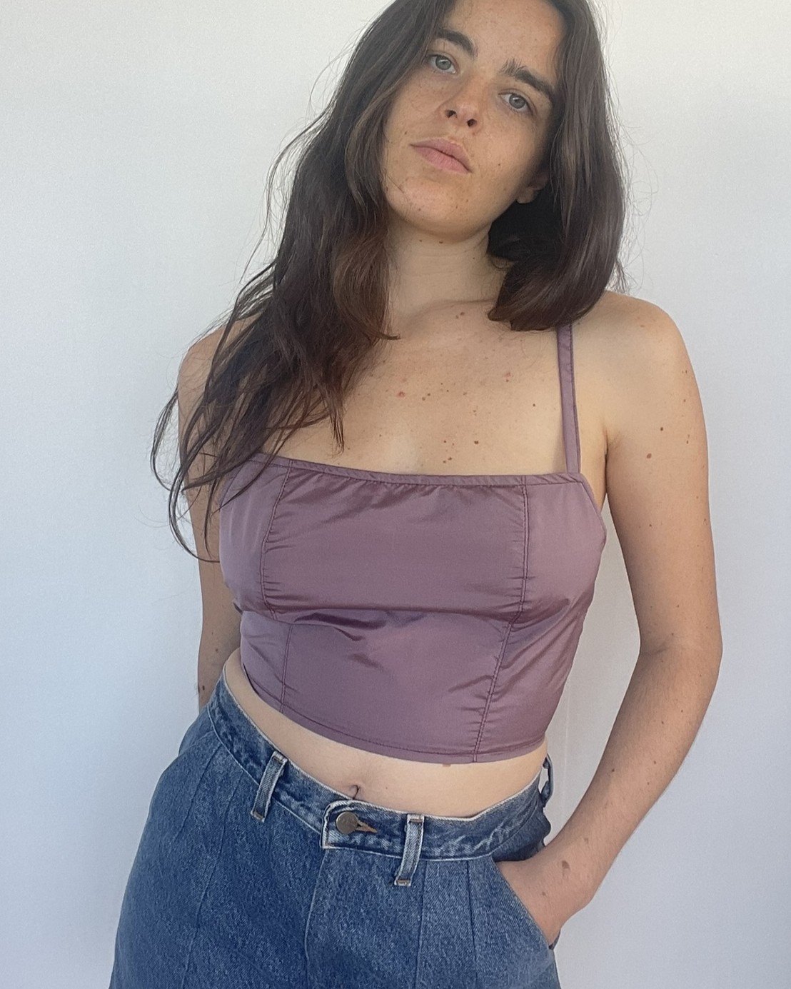 Top à lacets prune - M