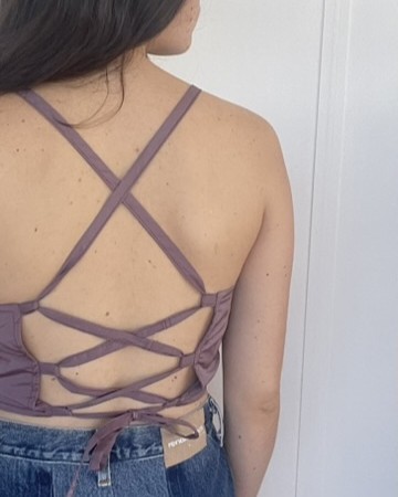 Top à lacets prune - M